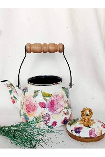 EBRULİEMAYE Rose Deluxe Enamel Teapot Kettle 2.5 Liters