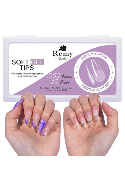 Remy Belle أطراف أظافر جل ناعمة، لون لوز متوسط، 552 قطعة، 12 مقاسًا