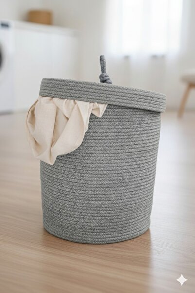 BHR Creative Καλάθι ρούχων από ψάθα γιούτας με καπάκι, Καλάθι για βρώμικα ρού...