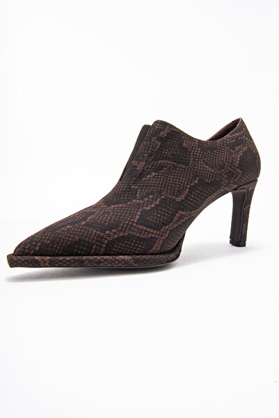 LuviShoes Alya Brown Patterned Elastic Women's Ankle Heeled Shoes