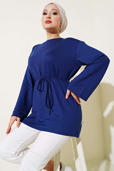 Smy moda Spanish Sleeve Lace-Up Tunic Crew Neck