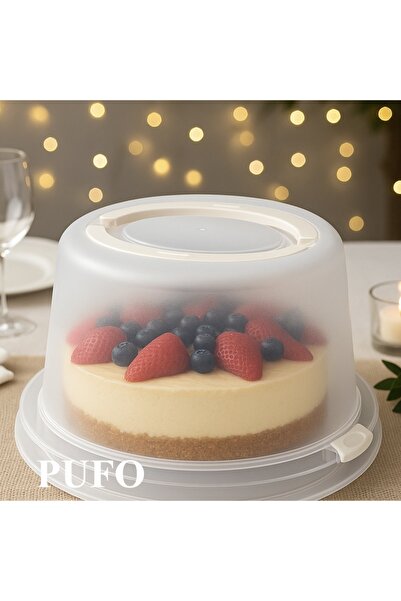 PUFO Cookies round platter with transparent lid for serving cakes, cookies, muffins, Ø 29 cm, cream