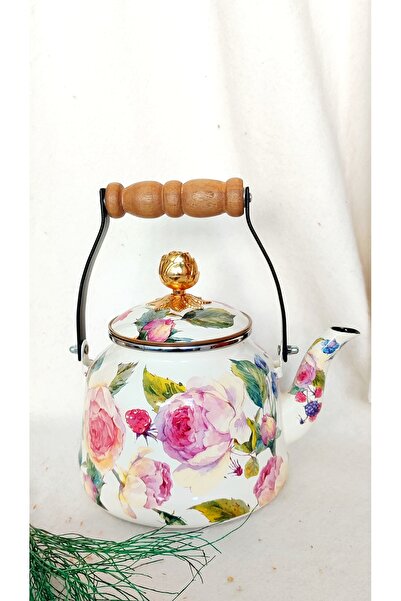 EBRULİEMAYE Rose Deluxe Enamel Teapot Kettle 2.5 Liters