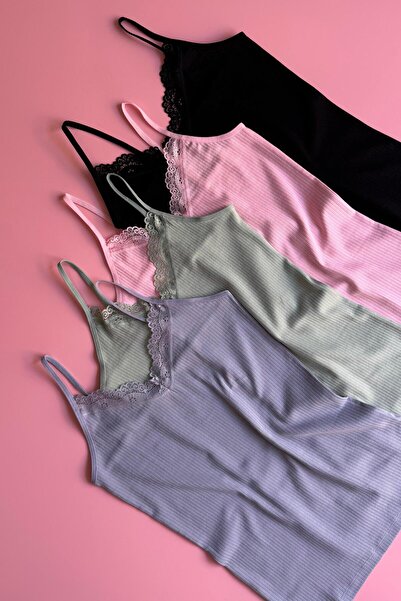 VicTroy Lace Touch |   4-Pack Lace Strap Ribbed Cotton Women's Tank Top 64E21