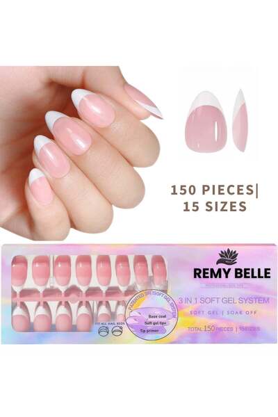 Remy Belle French Gel Nail Tips 150 Pcs 15 Sizes - White French Tip, Almond, ...