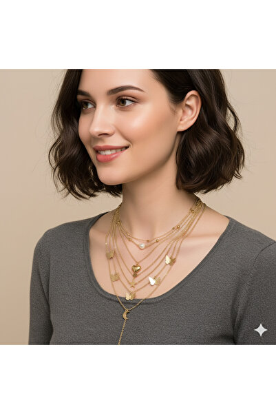 Aldem Store أناقة بوهيمية: مجموعة من 5 قلادات سلسلة مع قلادات متدلية على شكل ...