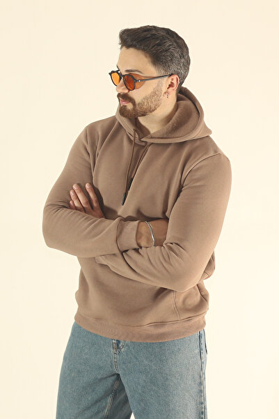 INFLUYENTE Мъжка базова зимна мека текстурирана суитшърт - редовна кройка със специални джобове и качулка