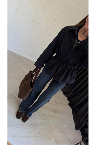 elif teke Lace-Up Detailed Jacket Navy Blue