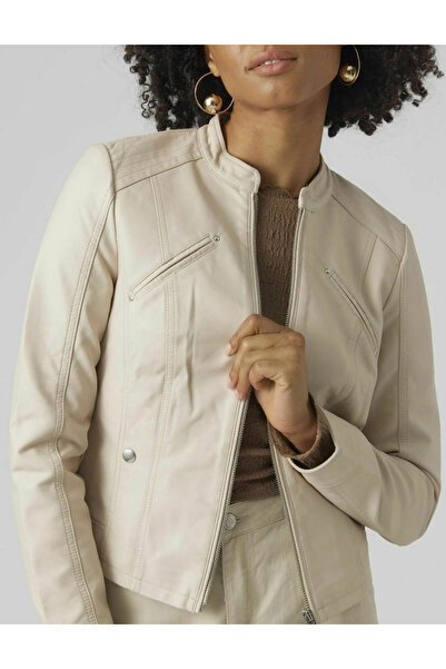 Vero Moda Vero Moda Faux Leather Jacket, beige