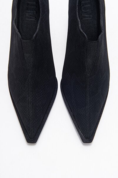 LuviShoes ALYA Siyah Desenli Lastikli Kadın Bilekte Topuklu Ayakkabı