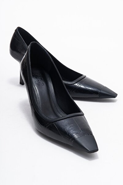 LuviShoes Rona Black Print Matte Toe Women's Heeled Shoes