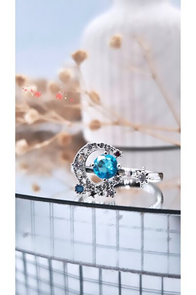 Serenity خاتم مطلي بالفولاذ مرصع بحجر الهلال الأزرق