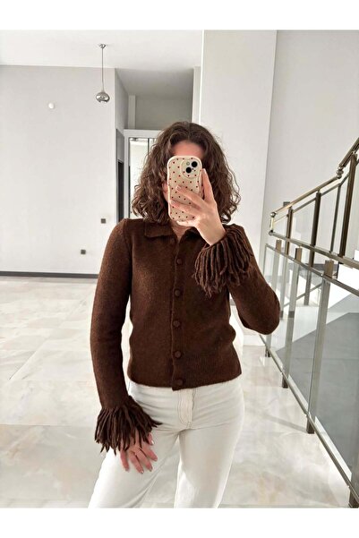 Sude Kızanlıklı Soft Cardigan with Tassel Detail on the Sleeves