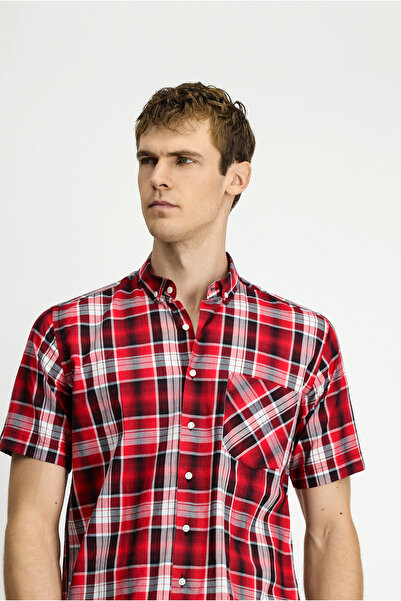 Kiğılı Short Sleeve Regular Fit Plaid Sports Button Collar Cotton Shirt