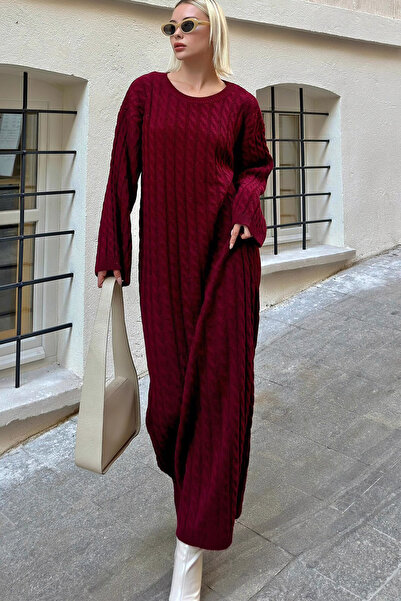 Ottawe Relaxed Fit Rahat Yuvarlak Bisiklet Yaka Uzun Geniş Kol Saç Örgülü Gün...