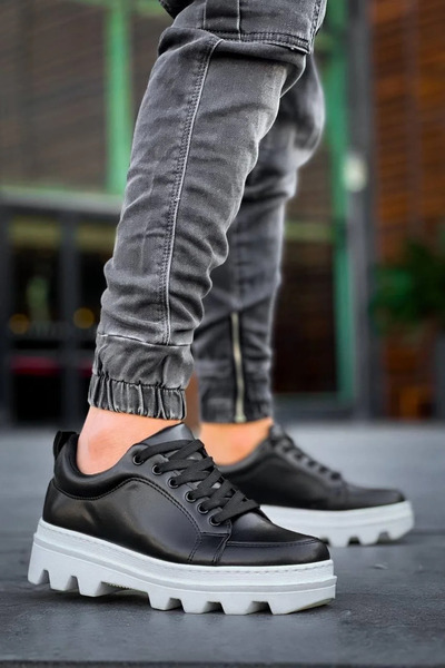 GökTR Kb-056 Kuback Black Skin White High Sole Casual Sneakers