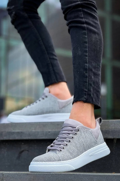 GökTR Kb-X204 Kuback Gray Linen White High Sole Casual Men's Sports Shoes