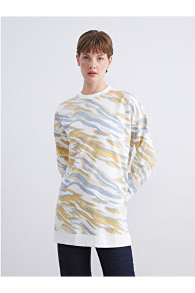 LC Waikiki Lcw Modestmavi Crew Neck Patterned Women's Sweatshirt Tunic