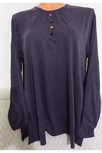 Anne Er Clothing Battal Winter Cotton Combed Cotton Blouse Long Sleeve Crew Neck Purple