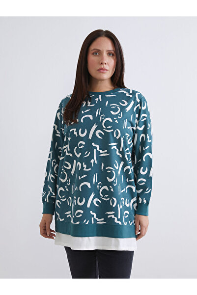 LC Waikiki Lcw Modestpetrol Crew Neck Patterned Women's Sweatshirt Tunic