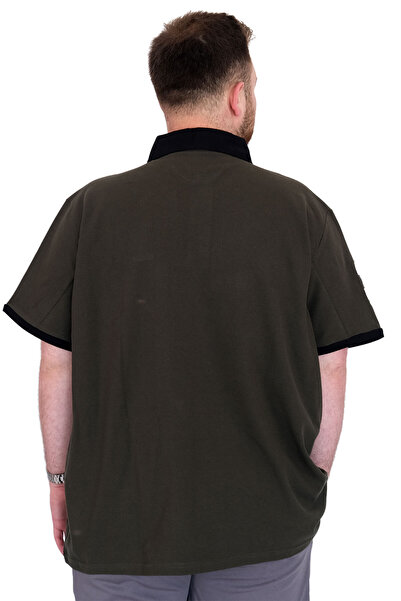 ModeXL Fashion XL Large Size Men's T-Shirt Polo Neck H Brouded U25312 Khaki