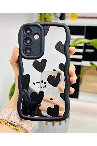 m.tk moveteck Samsung Galaxy A17 Kılıf Aynalı Kalp Desenli Yumuşak Dalgalı Kenarlı Kamera Korumalı Silikon Kapak