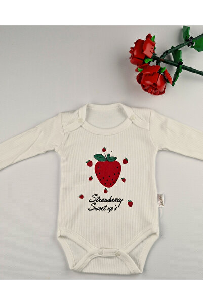 asliva Baby Girl Strawberry Patterned Cotton Set – Long Sleeve Bodysuit and Bottoms 0-9 Months