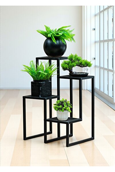 Bye Concept More DEKORATİF METAL 4 RAFLI SAKSILIK KATLI DİKEY SAKSI STANDI ÇİÇEKLİK BAHÇE VE BALKON DEKORU GARDEN