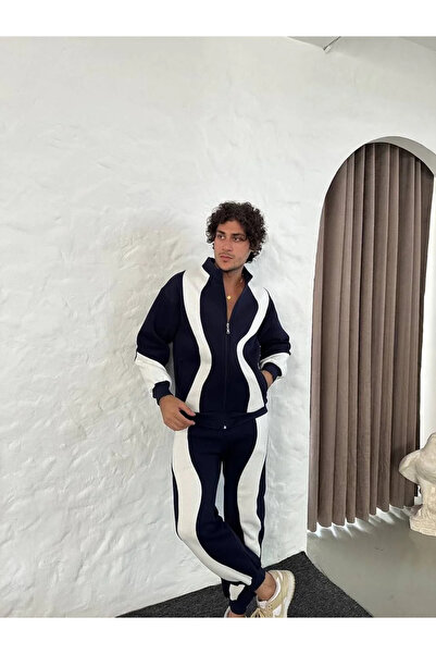 GökTR Men's Premium Two-Piece Tracksuit Set - Stand-Up Collar Zip-Up Sweatshirt, - Black