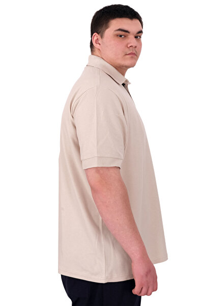 ModeXL Ανδρικό μπλουζάκι Mode XL Plus Size με λαιμόκοψη πόλο U25306 Μπεζ