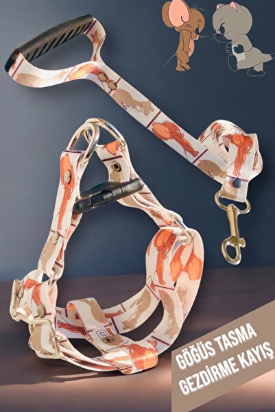 Angelapets KIZGIN TOM JERRY KEDİ KÖPEK GÖĞÜS TASMASI VE GEZDİRME KAYIŞI SET