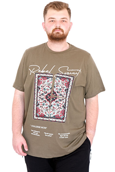 ModeXL Ανδρικό μπλουζάκι μεγάλου μεγέθους Mode XL με λαιμόκοψη REBEL U25039 Χακί