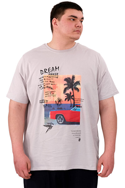 ModeXL Mode XL Large Size Men's Printed T-Shirt Palm Dream U25026 Gray