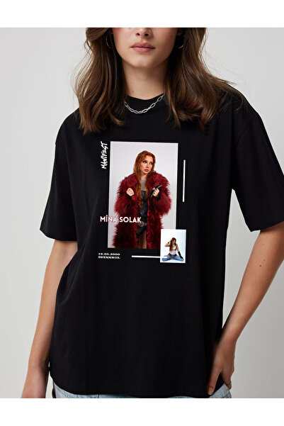 barsdepo Manifest Mina Solak Baskılı Tişört, Oversize Unisex Beyaz Tişört Çoc...