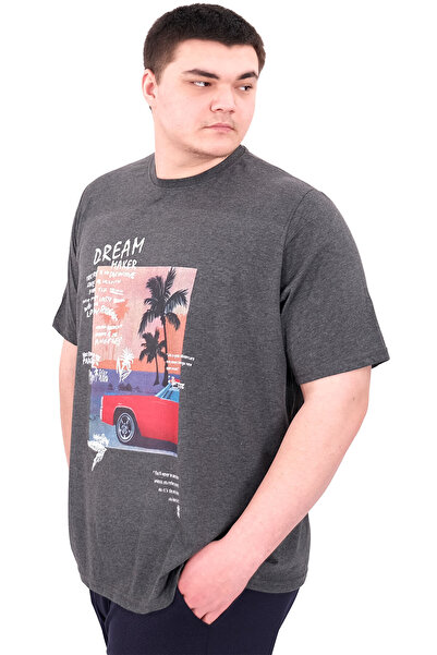 ModeXL Mode XL Large Size Men's Printed T-Shirt Palm Dream U25026 Anthracite