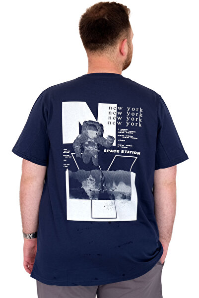 ModeXL Ανδρικό μπλουζάκι μεγάλου μεγέθους Mode XL με λαιμόκοψη Space U25018 Indigo