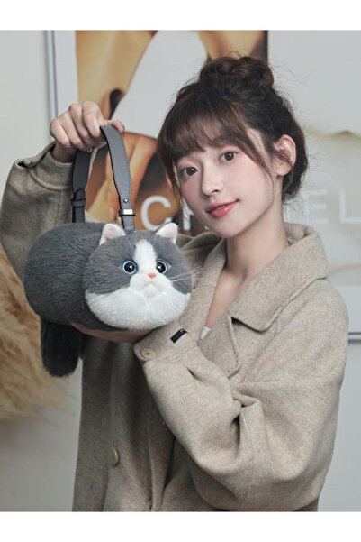 Bear&Dear Bear & Deer Pelüş Kedi Şeklinde El Çantası – Gri - BD-CAT005