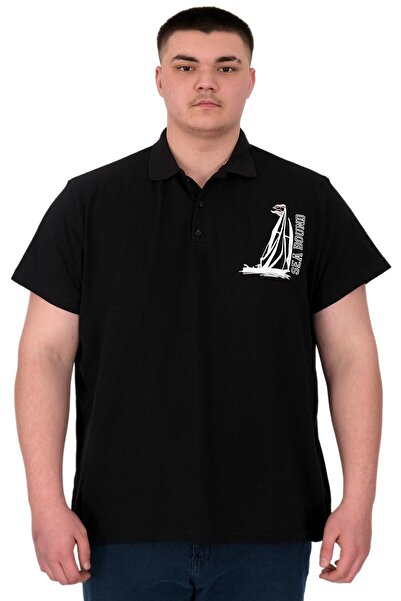ModeXL Ανδρικό μπλουζάκι Mode XL Plus Size Polo Sea Bound U25303 Μαύρο