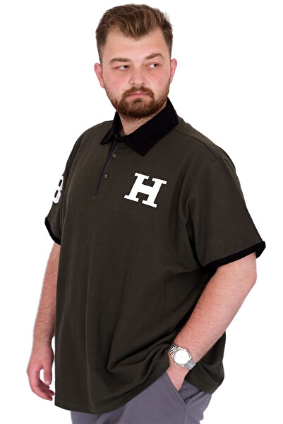 ModeXL Ανδρικό μπλουζάκι με γιακά πόλο μεγάλου μεγέθους Mode XL H BROUDED U25312 Χακί