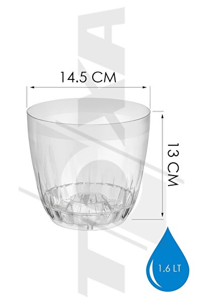 ToXA 2 Adet 1,6 Litre Kristal Orkide Saksısı Set Tabaklı Şeffaf Plastik Saksı Seti