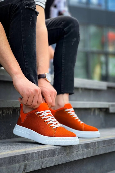 GökTR Kb-X204 Kuback Orange Linen White High Sole Casual Men's Sports Shoes