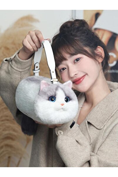 Bear&Dear Bear & Deer Plush Cat-Shaped Handbag – Off-White - Bd-Cat003