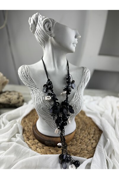 SEDEF TAKI Ahşap boncuklu kabuk sedefli kolye