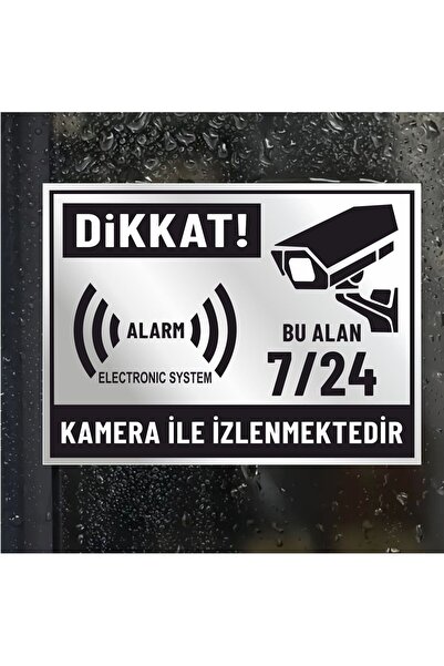 zafrakreklam 24 Hour Camera Security Sticker Foil Printing 5Pcs Metallic Brush Pattern Printing 15X12Cm