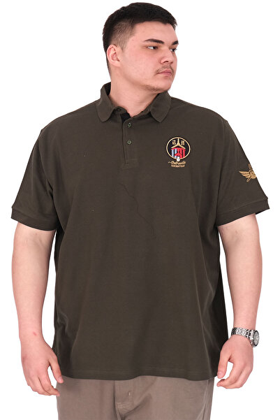 ModeXL Ανδρικό μπλουζάκι Mode XL Plus Size με γιακά πόλο U25306 Χακί