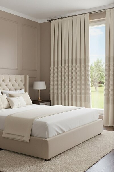 Madame Dower ✨   Noble Pano Cream Background Curtain 1X3 Frequent Pleats Double Wing |   Modern & Stylish Living Room Curtain