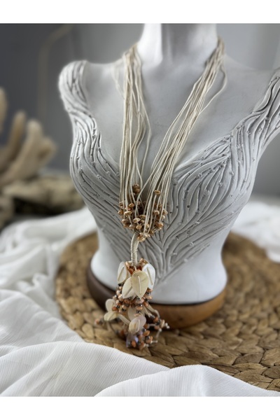 SEDEF TAKI Krem uzun kabuklu kolye