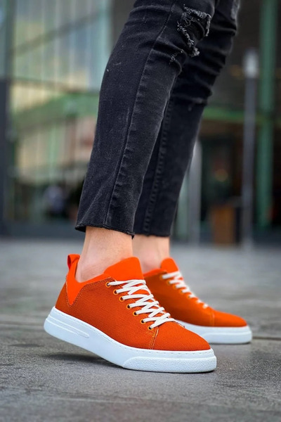 GökTR Kb-X204 Kuback Orange Linen White High Sole Casual Men's Sports Shoes