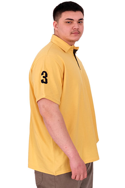 ModeXL Fashion XL Plus Size Men's T-Shirt Polo Neck Embroidery Detail U25311 Mustard