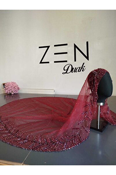 ZEN DUVAK Bordo Nakışlı Gelin Duvağı